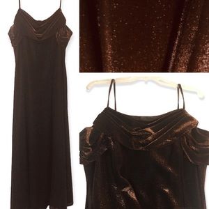 Vintage Chiffon Glitter Evening Gown Dress Copper Brown Size XL